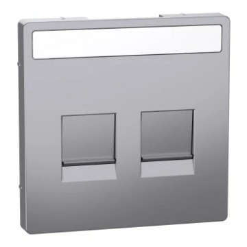 Merten by Schneider Electric centraalplaat data (RJ45) draagframe 2-voudig met stofkapjes en tekstvenster - Systeem-D RVS look (MEG4564-6036)