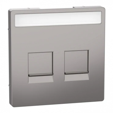 Merten by Schneider Electric centraalplaat data (RJ45) draagframe 2-voudig met stofkapjes en tekstvenster - Systeem-D nikkel metallic (MEG4564-6050)