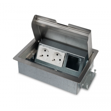 O.C.S. Servicebox® servicebox vloerdoos 2x stopcontact met randaarde + 1x leeg - RVS deksel (33.72.154)