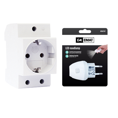 Miniatuur van EMAT wandcontactdoos set met LED noodlamp met randaarde din-rail (E10124N)